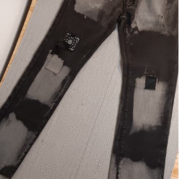 Thrill Denim & Supply Jeans Mens 33X32 Bleach Black Patches Grunge - Picture 5 of 15